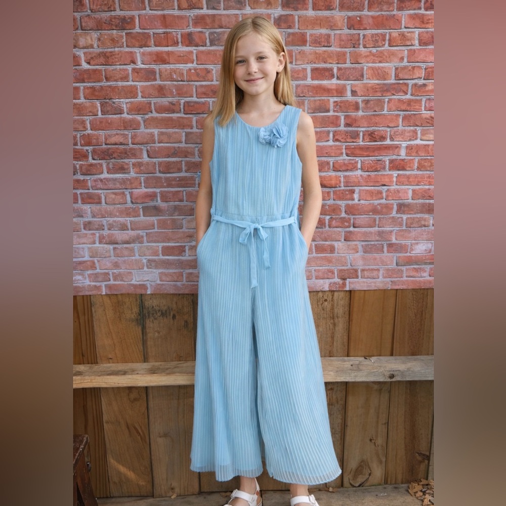 Kensie Girl Light Blue Sleeveless Wide-Leg Jumpsuit with Tie Waist